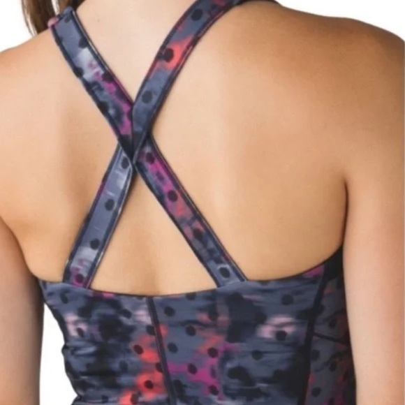 Lululemon kanto catch me tank top pink purple polka dot cross back fitted size 6 - Picture 3 of 11